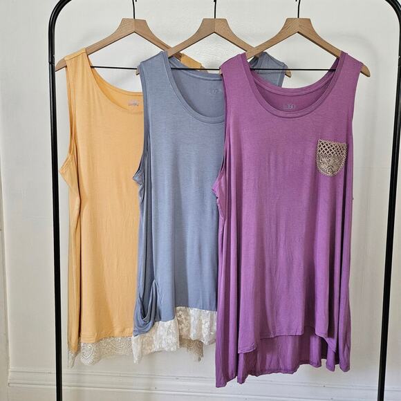 LOGO Lori Goldstein 3pc Tunic Tank Top Lot 3X‎ Purple Blue Yellow - Picture 1 of 8